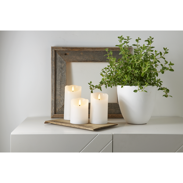 LED Blockljus Flamme Rustic | Ø7,5cm x 12,5cm | vit [Star Trading] 362087 - 3