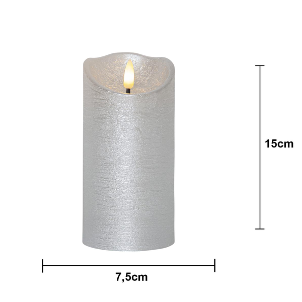 LED Blockljus Flamme Rustic | Ø7,5cm x 15cm | silver [Star Trading] 362081 - 4
