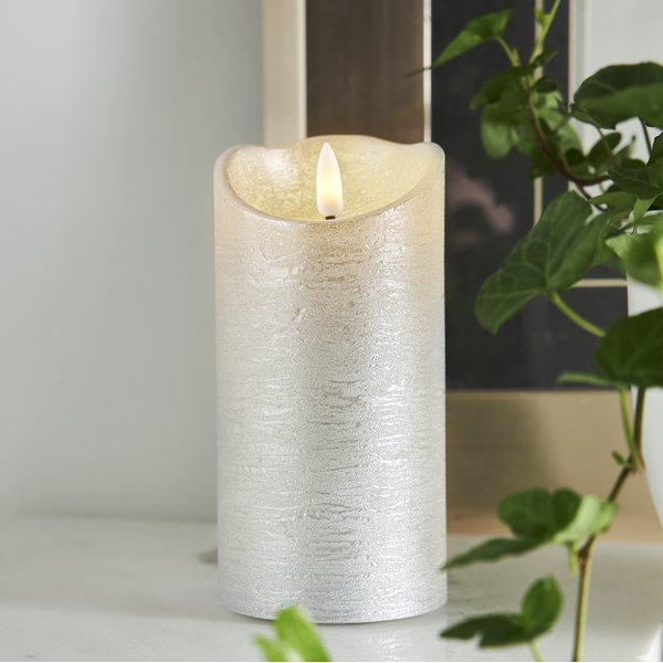 LED Blockljus Flamme Rustic | Ø7,5cm x 15cm | silver [Star Trading] 362081 - 1