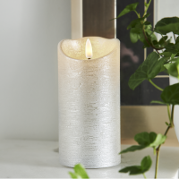 LED Blockljus Flamme Rustic | Ø7,5cm x 15cm | silver [Star Trading] 362081