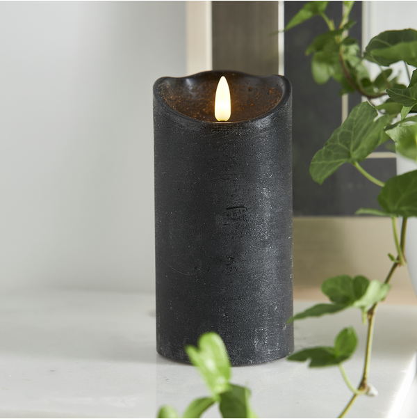 LED Blockljus Flamme Rustic | Ø7,5cm x 15cm | svart [Star Trading] 362079 - 1