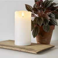 LED Blockljus Flamme Rustic | Ø7,5cm x 15cm | vit [Star Trading] 362077