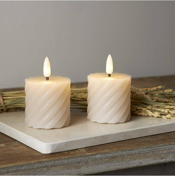 LED Blockljus Flamme Swirl | Ø5cm x 7,5cm | beige [Star Trading] 2st 361512 - 1