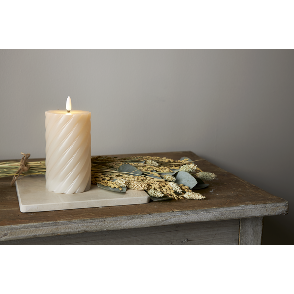 LED Blockljus Flamme Swirl | Ø7,5cm x 15cm | beige [Star Trading] 361507 - 3