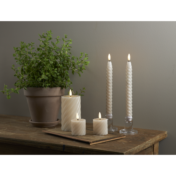 LED Blockljus Flamme Swirl | Ø7,5cm x 15cm | beige [Star Trading] 361507 - 4