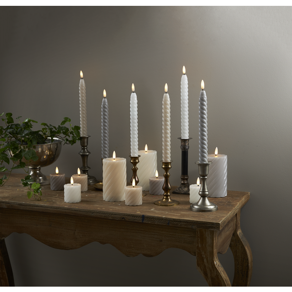 LED Blockljus Flamme Swirl | Ø7,5cm x 15cm | grå [Star Trading] 361510 - 4