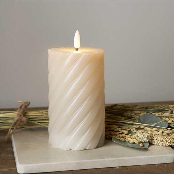LED Blockljus Flamme Swirl | 15cm | beige [Star Trading] 361507 - 3