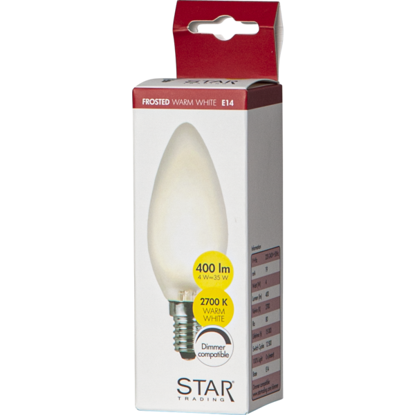 LED lampa E14 | C35 frostad | 2700K | 4W (35W) | dimbar [Star Trading] 361752 - 3