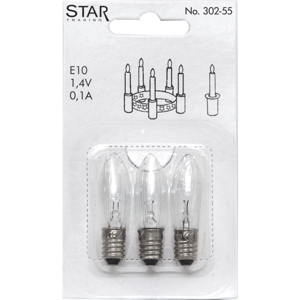 Reservlampa E10 | 1,4V 0,14W klar | 3st [Star Trading] 361425 - 3