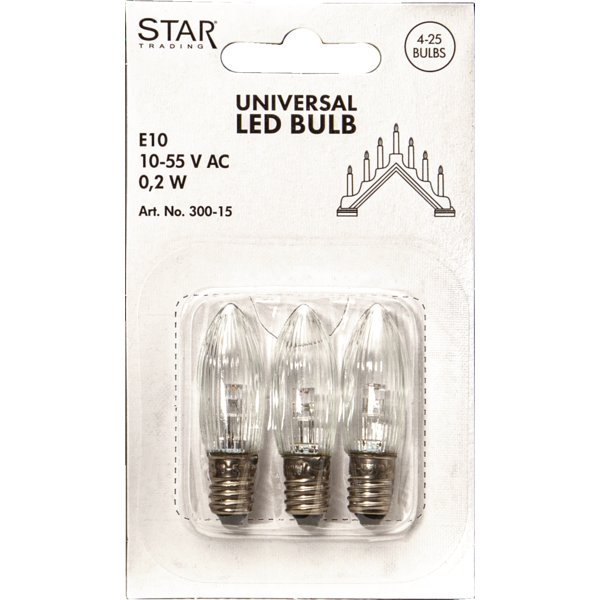 Reservlampa E10 LED | 10-55V 0,02-0,2W | varmvit | 3st [Star Trading] 362012 - 3