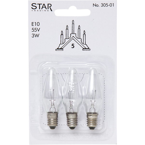 Reservlampa E10 dimbar | 55V 3W klar | 3st [Star Trading] 361999 - 4