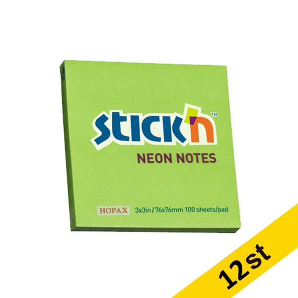 Stick'n Notes 76mm x 76mm | neongrön | 4 x 45 ark | 12st 201731 - 1