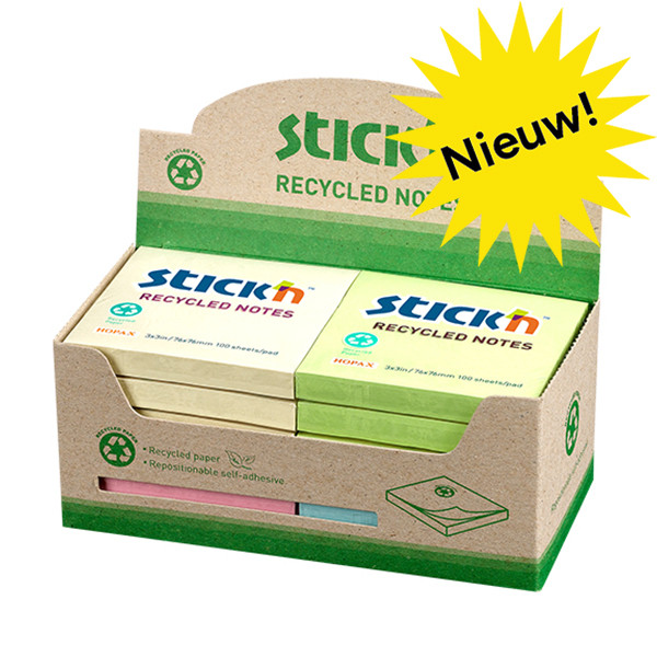 Stick'n memoblock återvunna 76mm x 76mm | blandade pastellfärger | 12st x 4 201853 - 1