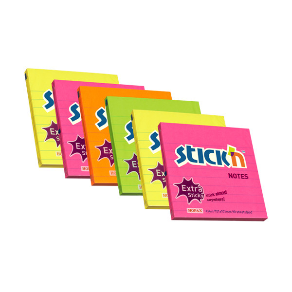 Stick'n memoblock extra självhäftande 101mm x 101mm | neon | 90 ark x 6 201767 - 1