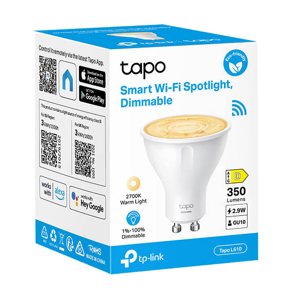 Smart spotlight GU10 dimbar | CCT | 2700K | 2.9W (50W) | Tapo L610 [TP-Link] 828923 - 2