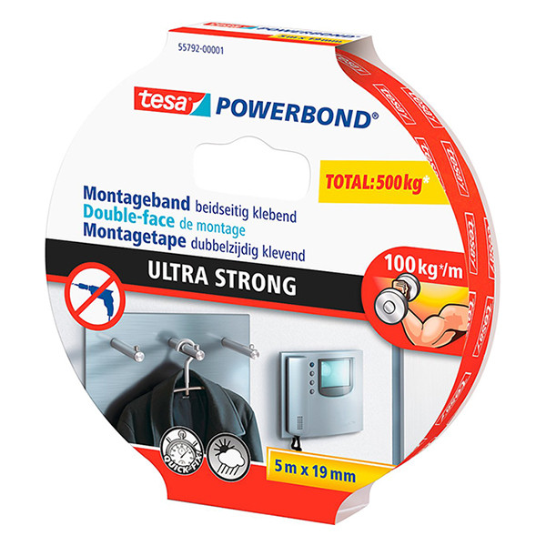 Dubbelhäftande tejp 19mm x 5m | Tesa Powerbond Indoor Ultra Strong 55792-00001-02 203357 - 3