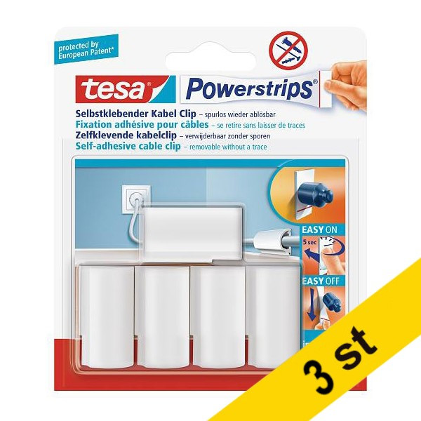 Tesa Kabelklämma självhäftande | Tesa Powerstrips | vit | 5st x3  203354 - 1