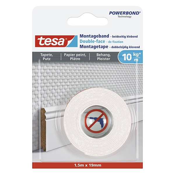 Monteringstejp känsliga ytor 19mm x 1.5m | Tesa Powerbond | vit 202318 - 1