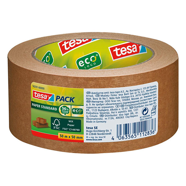 Tesa Packtejp 50mm x 50m | Tesa Paper Standard | brun | 1st 58291-00000-00 203301 - 1