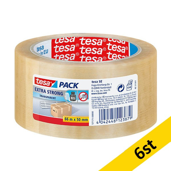 Packtejp transparent 50mm x 66m | Tesa Pack Extra Strong | 6st 203402 - 1