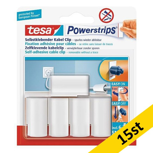 Powerstrips Kabelklämma självhäftande | Tesa | vit | 15st 203354 - 1