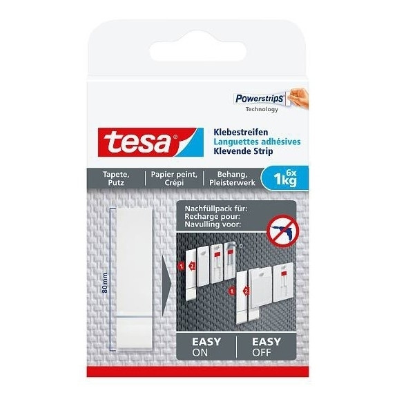Powerstrips påfyllnadsremsor för känsliga ytor | Tesa | 1kg | 6st 202357 - 1