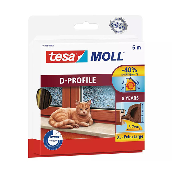 Tesa Tätningslist TesaMoll Classic D-profil brun 9mm x 6m 05393-00101-00 203317 - 1