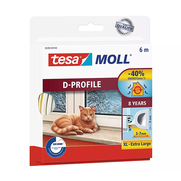 Tesa Tätningslist TesaMoll Classic D-profil vit 9mm x 6m 05393-00100-00 203316 - 1