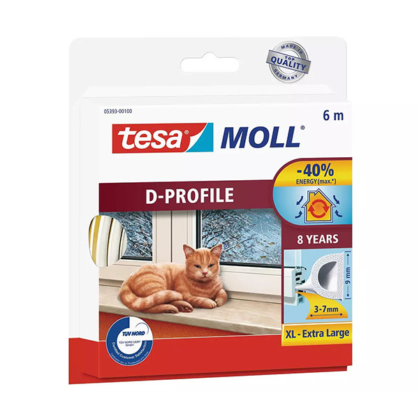 Tesa Tätningslist TesaMoll Classic D-profil vit 9mm x 6m 203316 - 1
