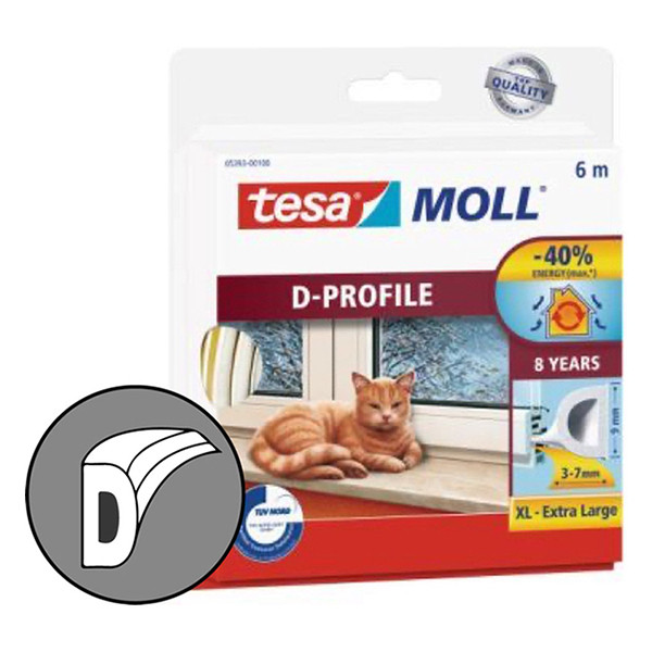 Tesa Tätningslist TesaMoll Classic D-profil vit 9mm x 6m 203316 - 2