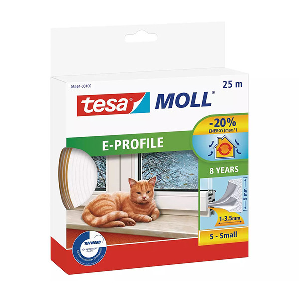 Tesa Tätningslist TesaMoll Classic E-profil vit 9mm x 25m $$ 05464-00100-00 203308 - 1