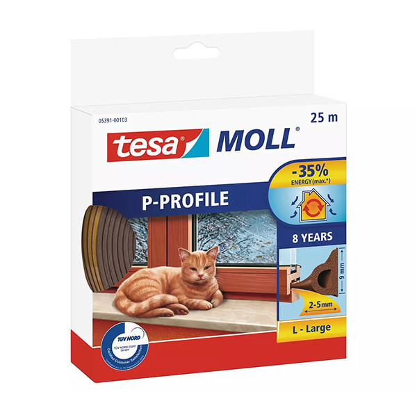 Tesa Tätningslist TesaMoll Classic P-profil brun 9mm x 25m 05391-00101-00 203313 - 1