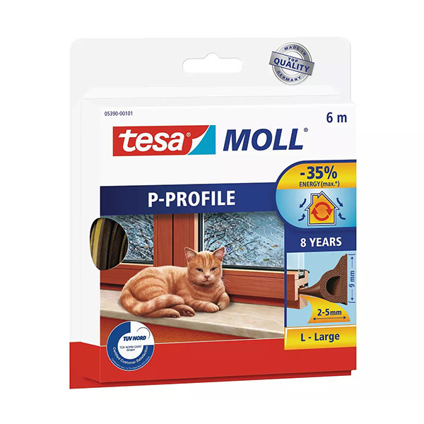 Tesa Tätningslist TesaMoll Classic P-profil brun 9mm x 6m 05390-00101-00 203311 - 1