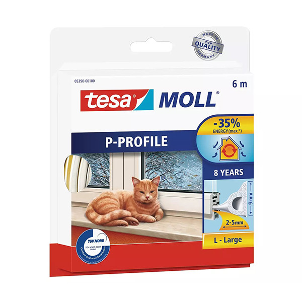 Tesa Tätningslist TesaMoll Classic P-profil vit 9mm x 6m 203310 - 1