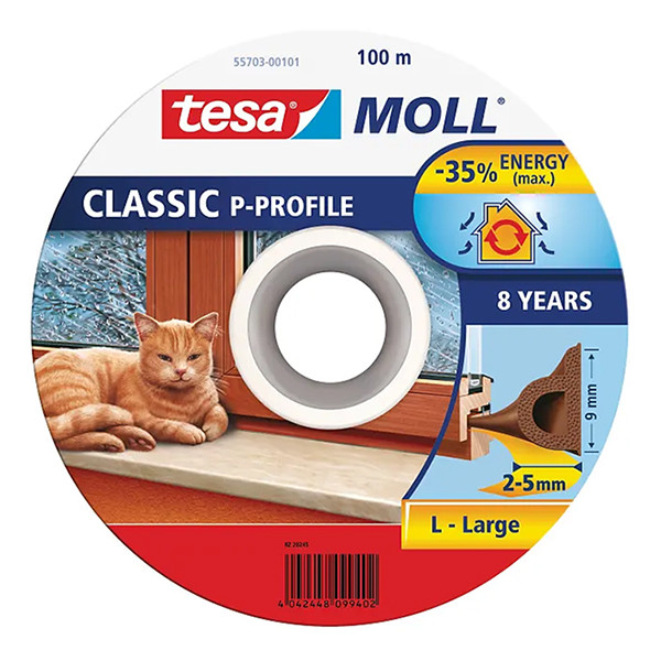 Tesa Tätningslist TesaMoll Classic P-profil vit 9mm x 6m 203310 - 2