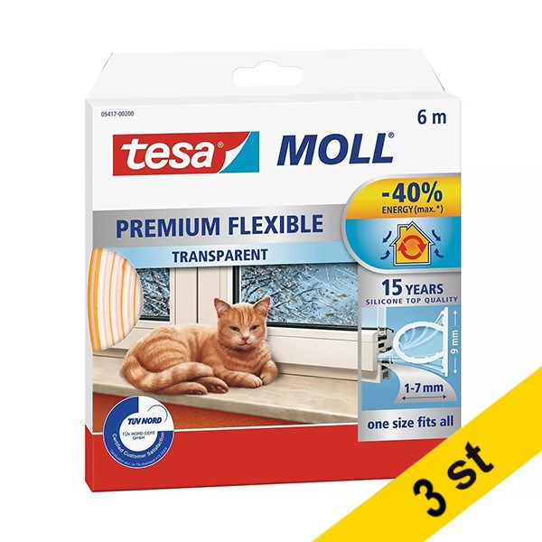 Tesa Tätningslist TesaMoll Premium Flexibel transparent 9mm x 6m | 3st  203334 - 1