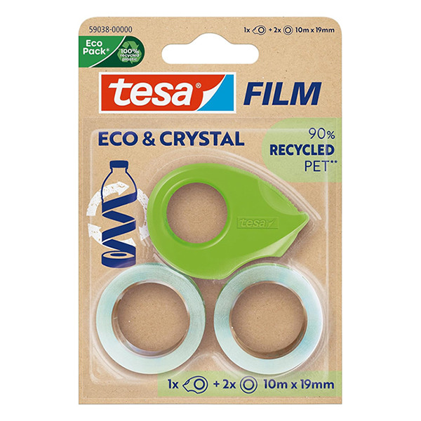 Tejp + tejphållare 19mm x 10m | Tesa Eco & Crystal | 2st 203386 - 1