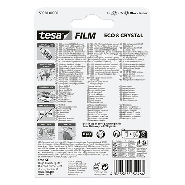 Tejp + tejphållare 19mm x 10m | Tesa Eco & Crystal | 2st 203386 - 3
