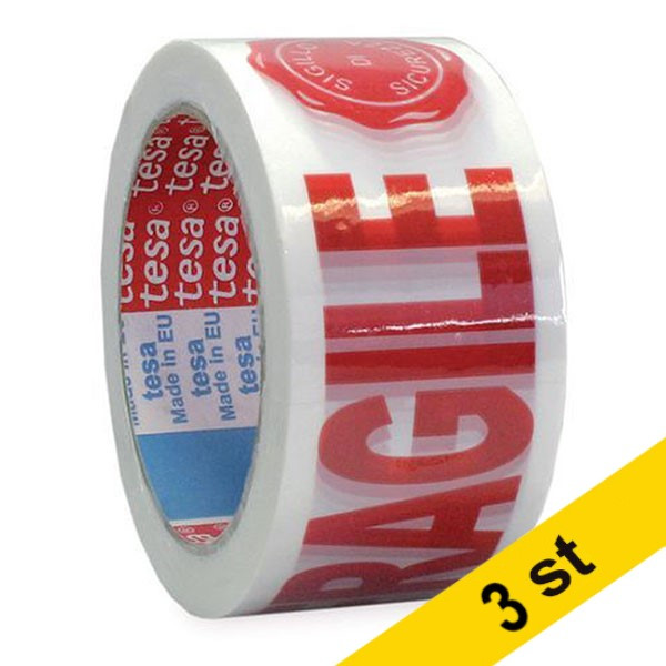 Varningstejp "Fragile" 50mm x 66m | Tesa | vit | 3st 202387 - 1