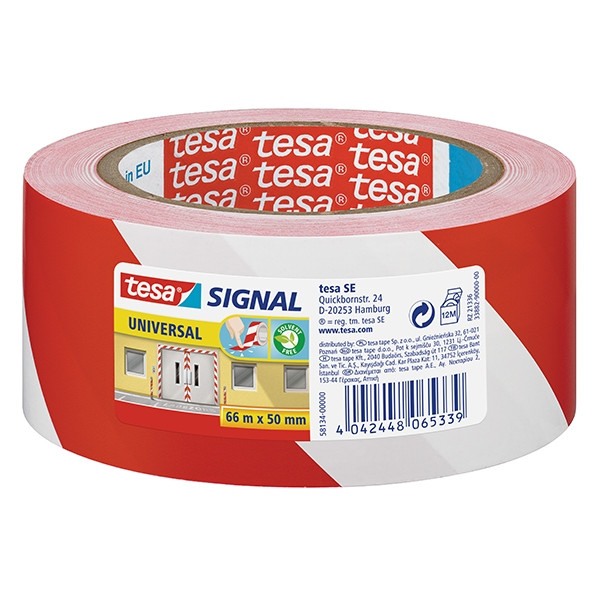 Tesa Varningstejp Universal 50mm x 66m | Tesa 58134-00000 | röd/vit 58134 58134-00000-01 5813400 202255 - 1