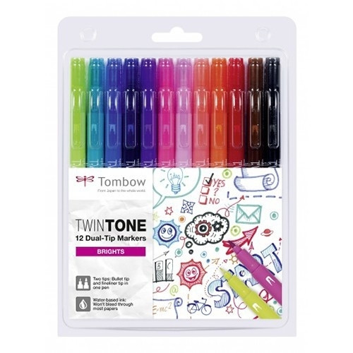 Tombow Tuschpennor med dubbel spets | Tombow TwinTone | sorterade färger | 12st WS-PK-12P-1 241528 - 1