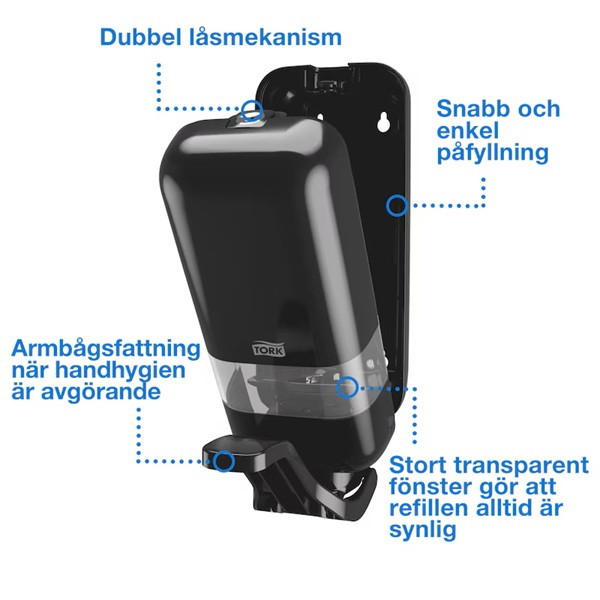 Dispenser för handtvål | Tork S4 armbågsfattning | svart SE200693 - 5