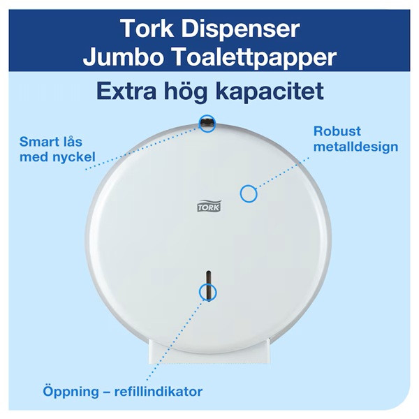 Dispenser för toalettpapper | 1 rulle | Tork T1 Jumbo metall | vit SE200678 - 4