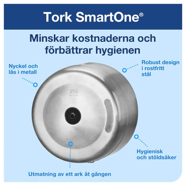 Dispenser för toalettpapper | 1 rulle | Tork T8 SmartOne | rostfritt stål STO00197 - 3