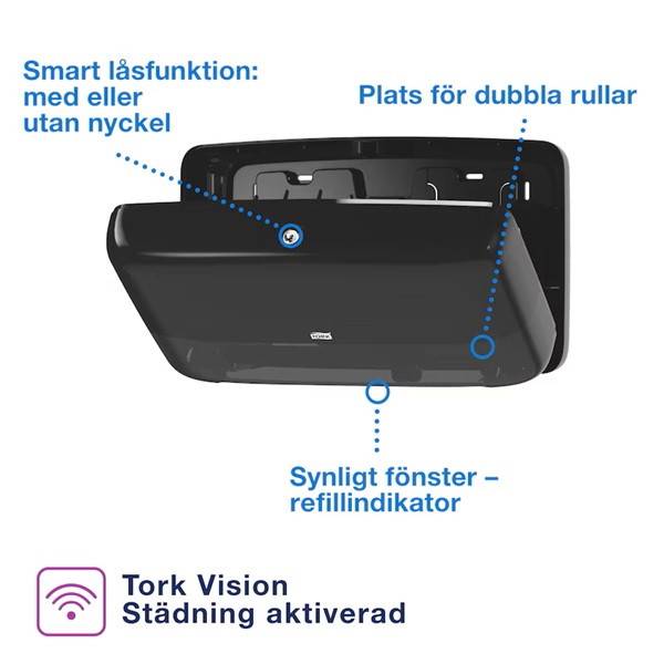 Dispenser för toalettpapper | 2 rullar | Tork T2 Jumbo Twin Mini | svart SE200676 - 6
