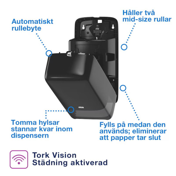 Dispenser för toalettpapper | 2 rullar | Tork T6 Mid-size Twin | svart STO00203 - 6