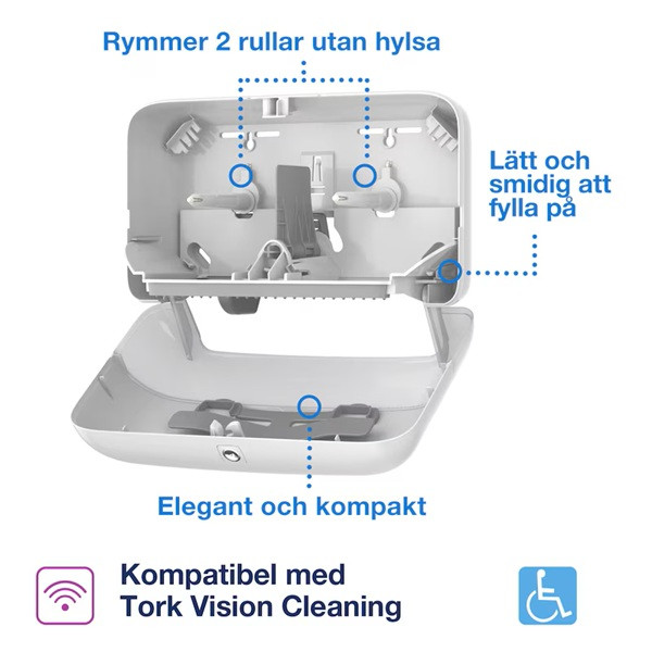 Dispenser för toalettpapper | 2 rullar | Tork T7 Coreless Twin | vit SE200671 - 4