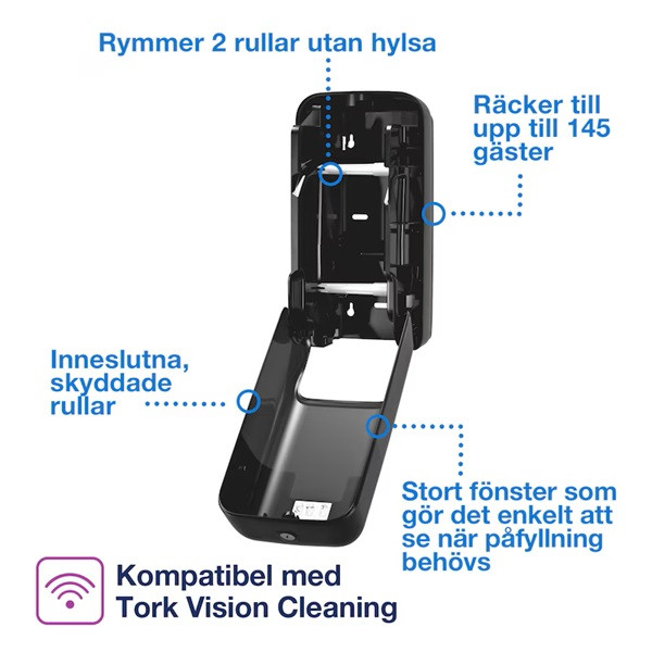 Dispenser för toalettpapper | 2 rullar | Tork T7 OptiServe | svart SE200668 - 4