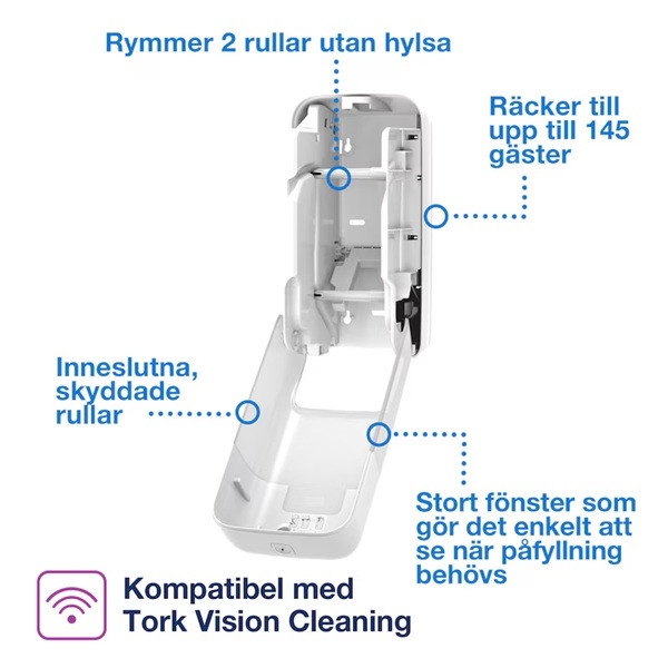 Dispenser för toalettpapper | 2 rullar | Tork T7 OptiServe | vit SE200666 - 4