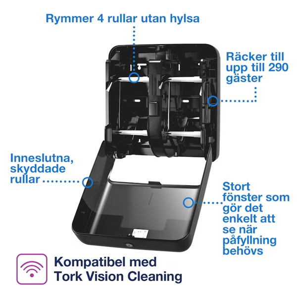 Dispenser för toalettpapper | 4 rullar | Tork T7 OptiServe | svart SE200664 - 6
